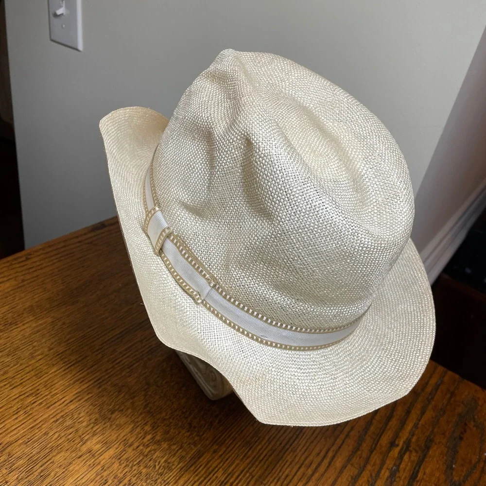 Stetson Straw Fedora Hat Cream Off White Woven Panama Style Size 7 5/8 61cm Luxe - Picture 1 of 15